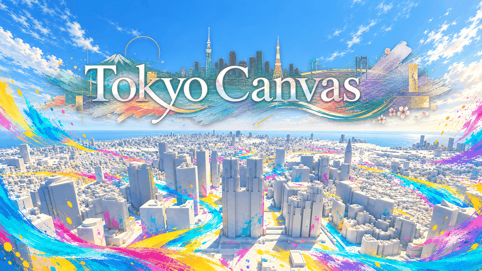 東京の街に色が広がるTokyo Canvasのタイトルアート。